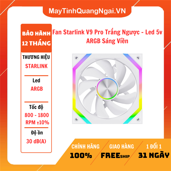 Fan Starlink V9 Pro Trắng Ngược - Led 5v ARGB Sáng Viền