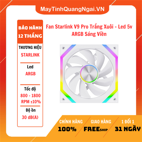 Fan Starlink V9 Pro Trắng Xuôi - Led 5v ARGB Sáng Viền