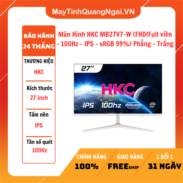 Màn Hình HKC MB27V7-W (FHD/Full viền - 100Hz - IPS - sRGB 99%) Phẳng - Trắng