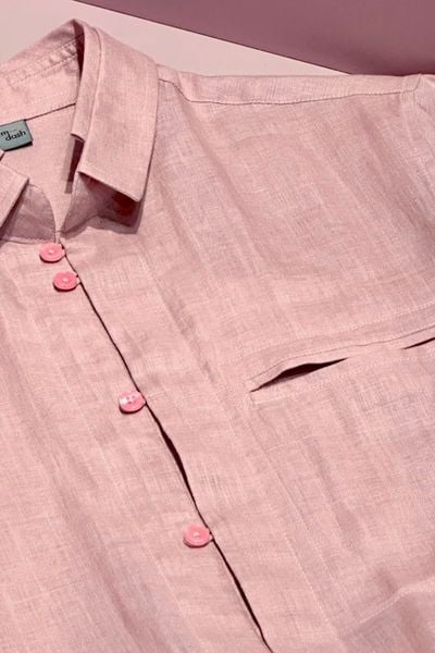 Emdash Men Linen Shirt – Short Sleeves – Mauve Pink