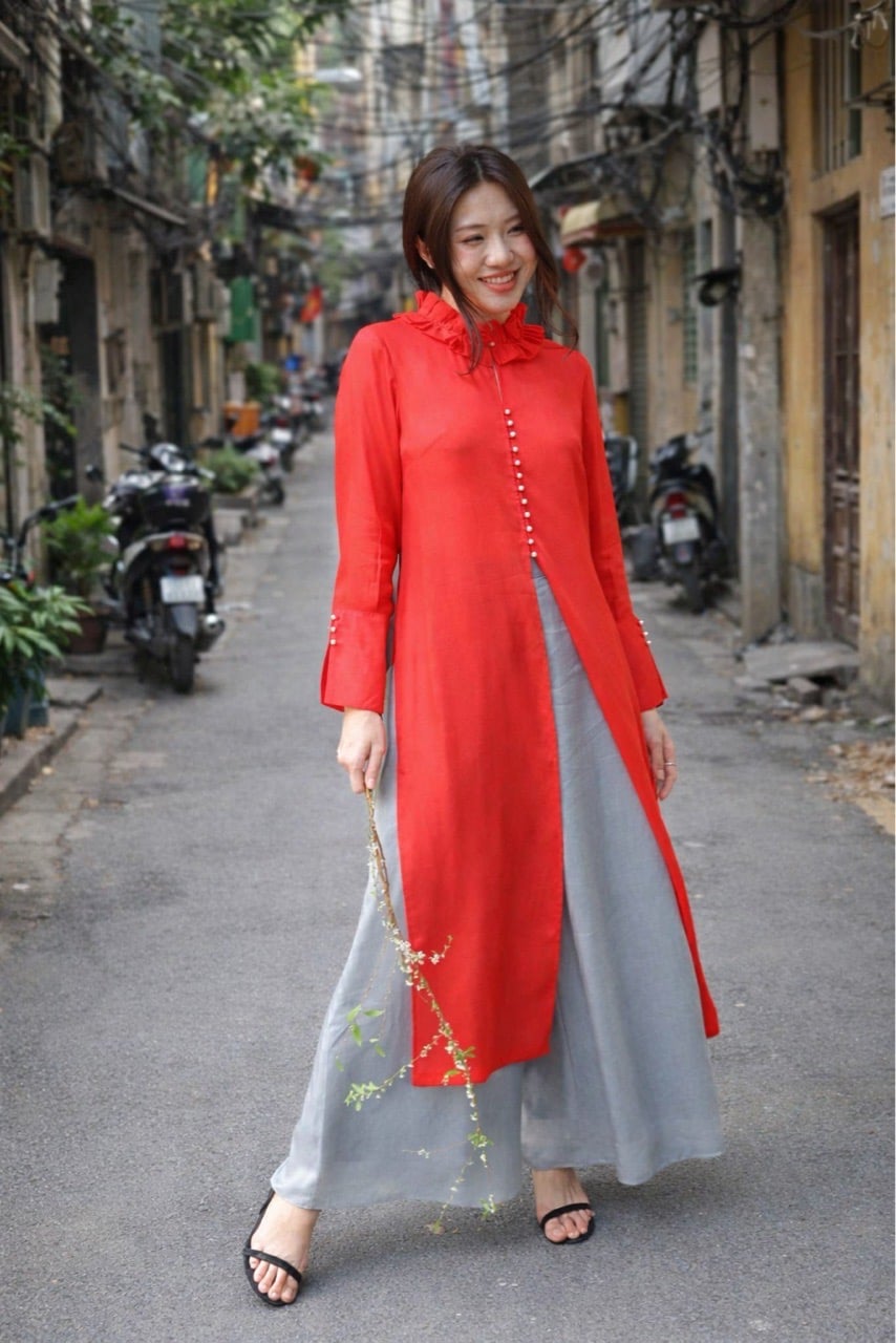 Ruffle overpant shirt - sheer linen - sea blue - m