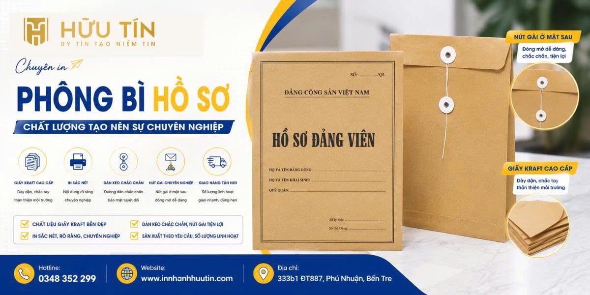  In mẫu phong bì hồ sơ giấy Kraft có nút gài tại Bến Tre 
