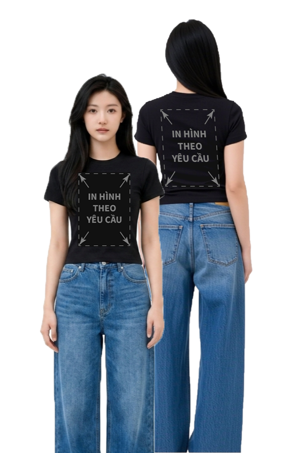 Áo Thun Nữ BABY TEE Đen Rib Cotton 230gsm_IN THEO YÊU CẦU