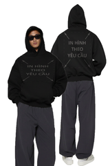 Áo Hoodie Nam Nữ Đen Oversized Boxy - Fit Super Fleece 400gsm_IN THEO YÊU CẦU