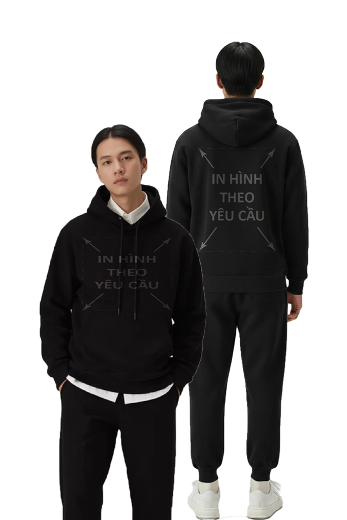 Áo Hoodie Nam Nữ Đen Unisex Basic Plus Terry 350gsm_IN THEO YÊU CẦU