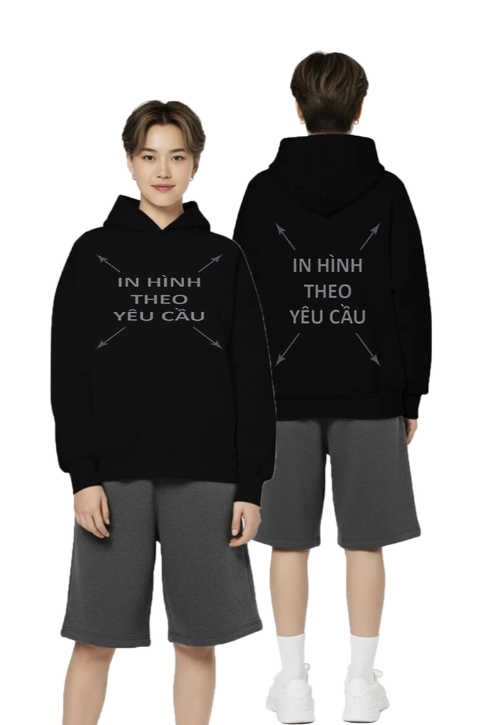 Áo Hoodie Nam Nữ Đen Oversized Boxy - Fit Plus Terry 350gsm_IN THEO YÊU CẦU