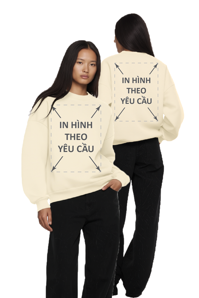 Áo Sweater Nam Nữ Kem Oversized Boxy - Fit Heavy Weight Terry 450gsm_IN THEO YÊU CẦU