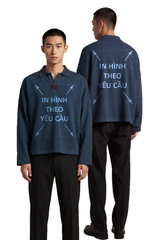 Áo POLO Tay Dài Nam Nữ Xanh Navy Boxy Supersized Diamond Cotton 250gsm_IN THEO YÊU CẦU