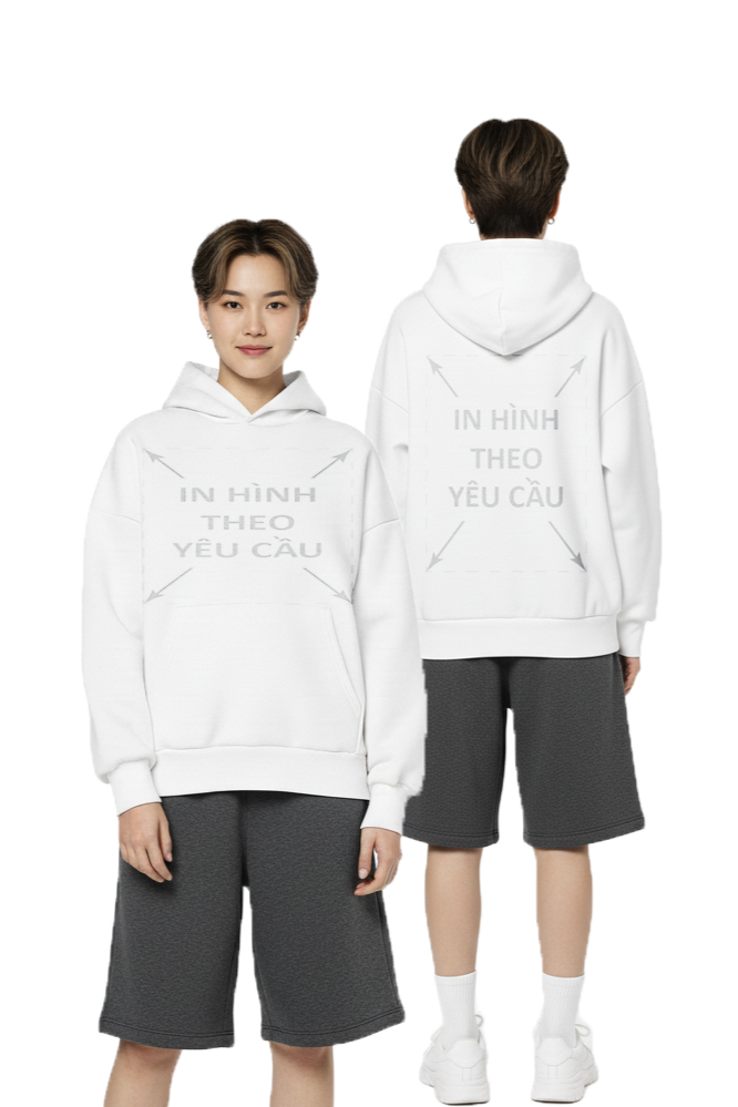 Áo Hoodie Nam Nữ Trắng Oversized Boxy - Fit Plus Terry 350gsm_IN THEO YÊU CẦU