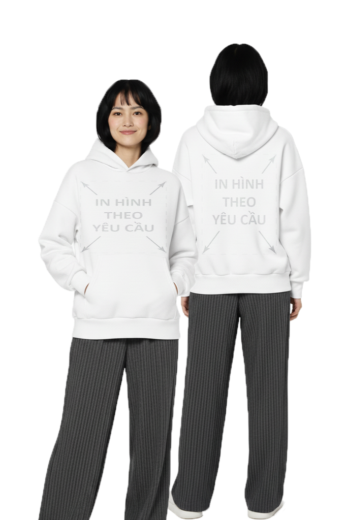 Áo Hoodie Nam Nữ Trắng Oversized Boxy - Fit Heavy Weight Terry 450gsm_IN THEO YÊU CẦU