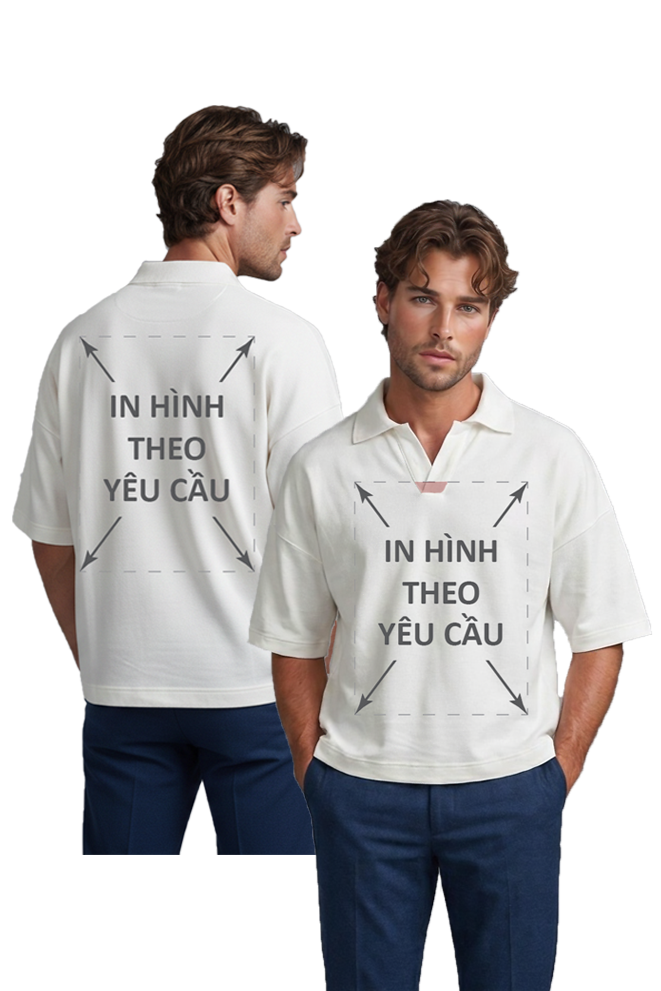 Áo POLO Tay Ngắn Nam Nữ Trắng Boxy Supersized Diamond Cotton 250gsm_IN THEO YÊU CẦU