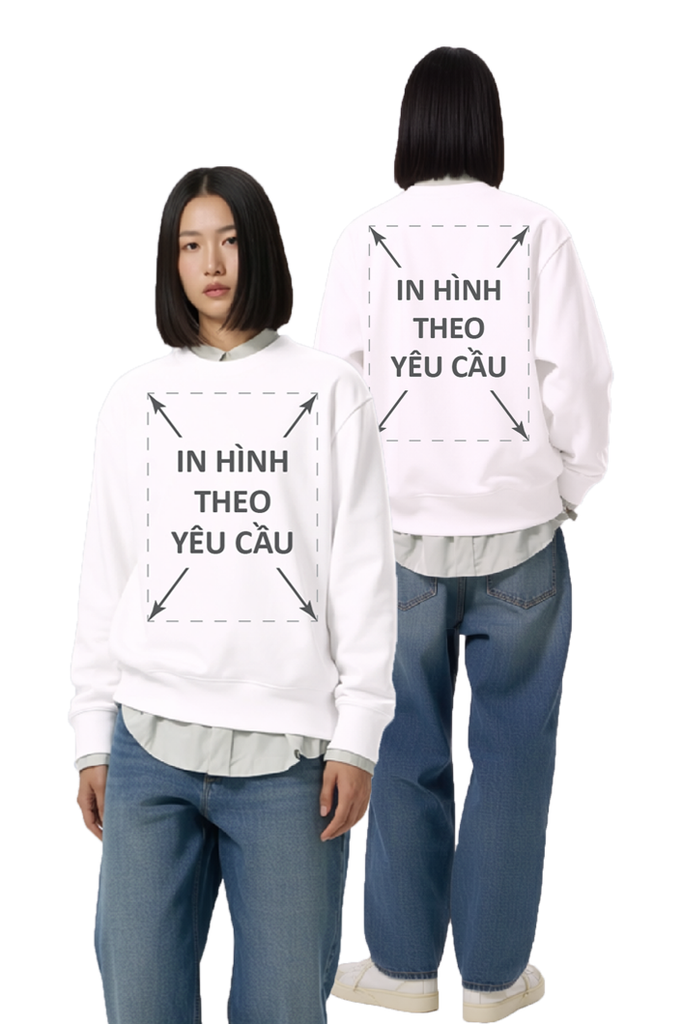 Áo Sweater Nam Nữ Trắng Unisex Basic Heavy Weight Terry 450gsm_IN THEO YÊU CẦU