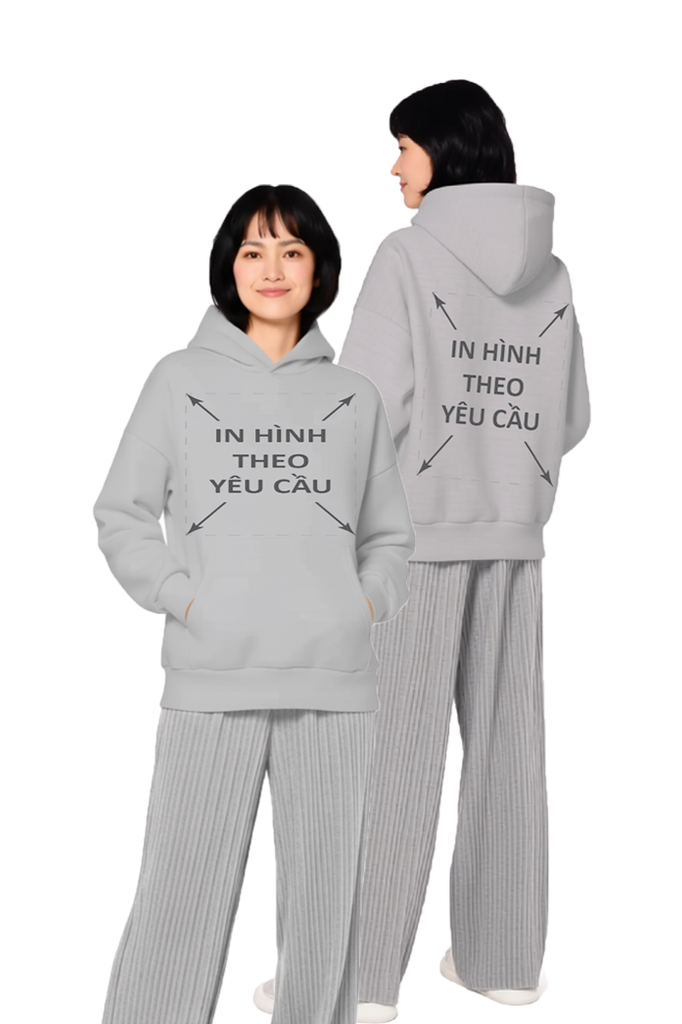 Áo Hoodie Nam Nữ Xám Oversized Boxy - Fit Heavy Weight Terry 450gsm_IN THEO YÊU CẦU