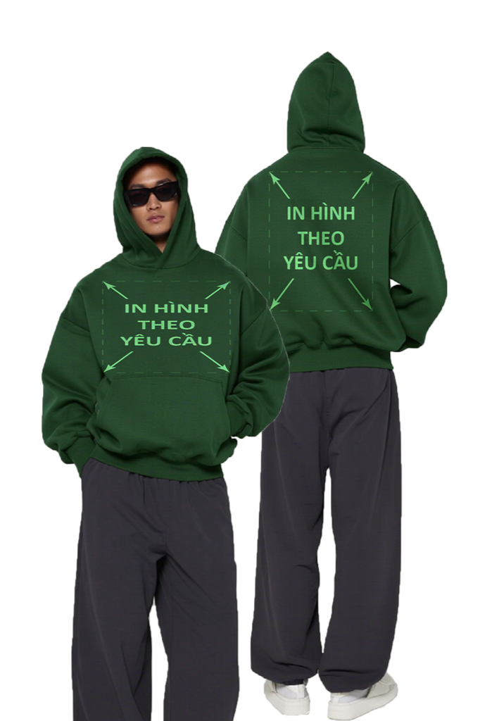 Áo Hoodie Nam Nữ Xanh Lá Oversized Boxy - Fit Super Fleece 400gsm_IN THEO YÊU CẦU