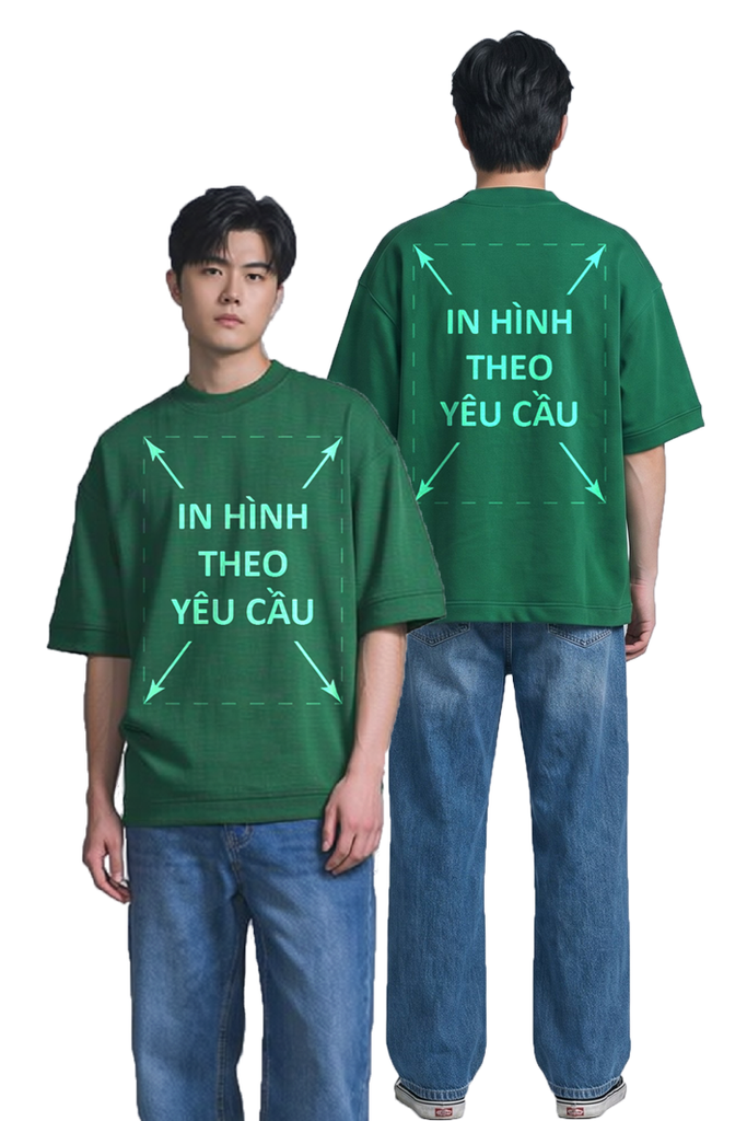 Áo Thun Nam Nữ Boxy Oversized Xanh Lá Plus Terry 350gsm_IN THEO YÊU CẦU