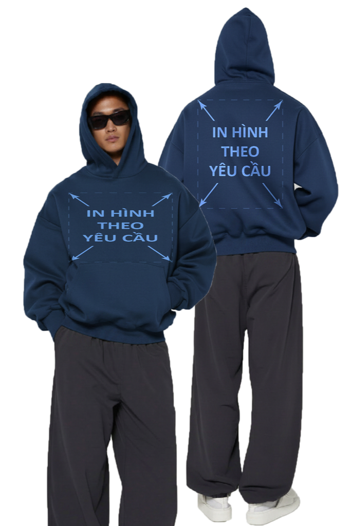 Áo Hoodie Nam Nữ Xanh Xám Oversized Boxy - Fit Super Fleece 400gsm_IN THEO YÊU CẦU