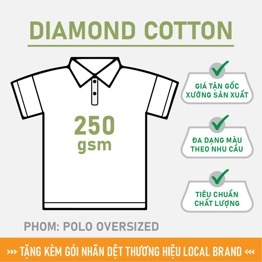 Áo POLO Nam Nữ Unisex Oversized Diamond Cotton 250gsm_TRƠN