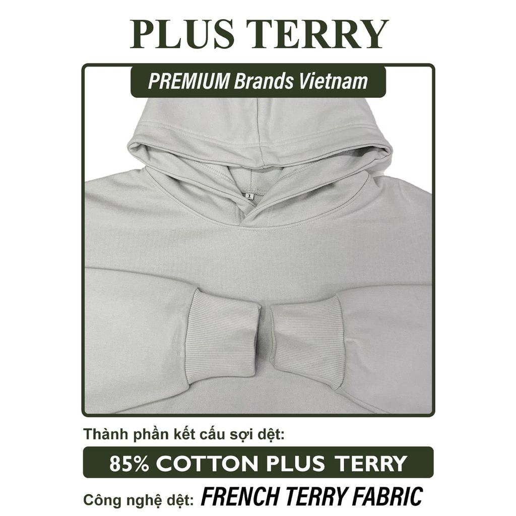 Áo Hoodie Nam Nữ Unisex Basic Plus Terry 350gsm_TRƠN