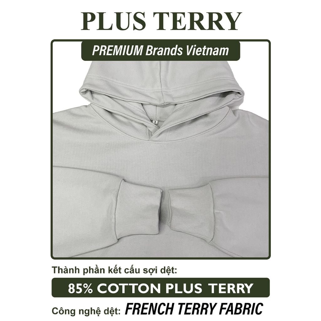 Áo Hoodie Nam Nữ Oversized Boxy - Fit Plus Terry 350gsm_TRƠN