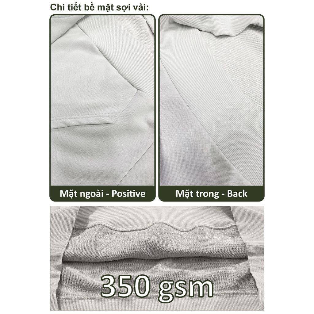 Áo Hoodie Nam Nữ Oversized Boxy - Fit Plus Terry 350gsm_TRƠN