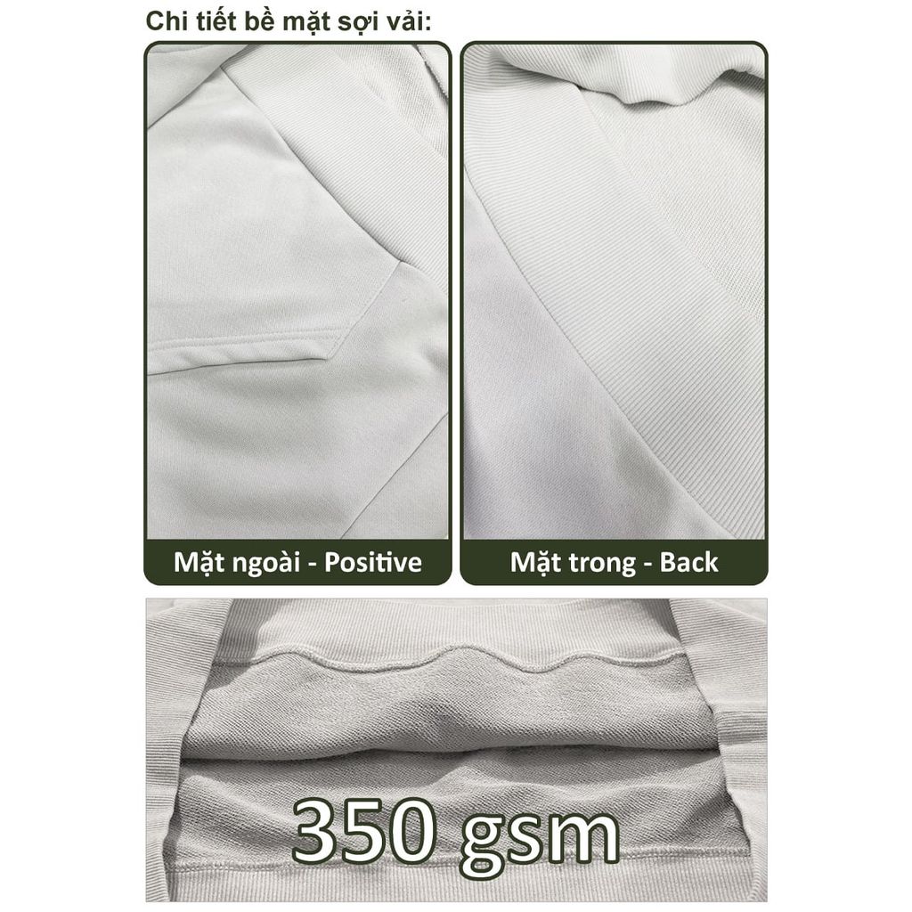 Áo Hoodie Nam Nữ Unisex Basic Plus Terry 350gsm_TRƠN