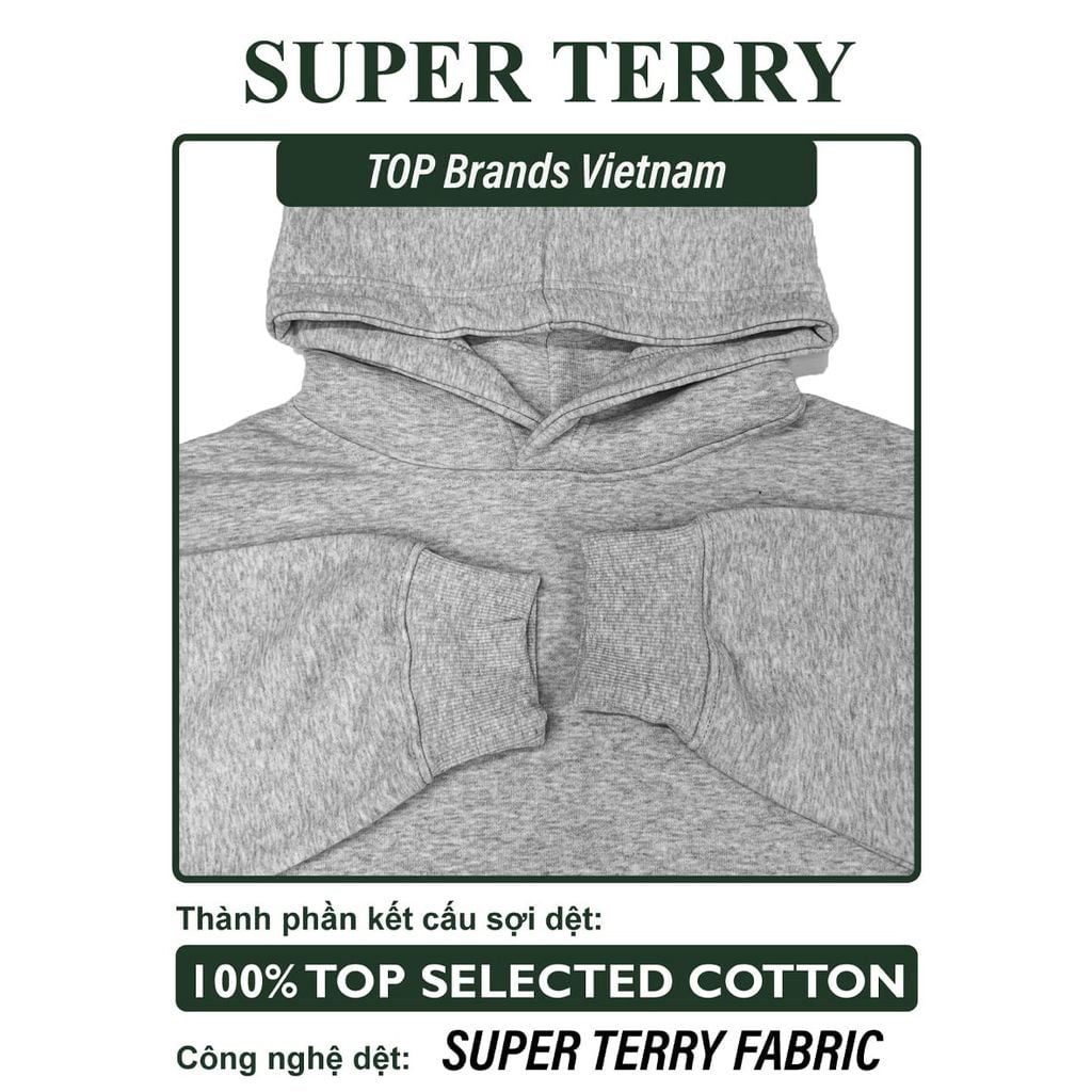 Áo Hoodie Zip Nam Nữ Unisex Basic Super Terry 380gsm_TRƠN