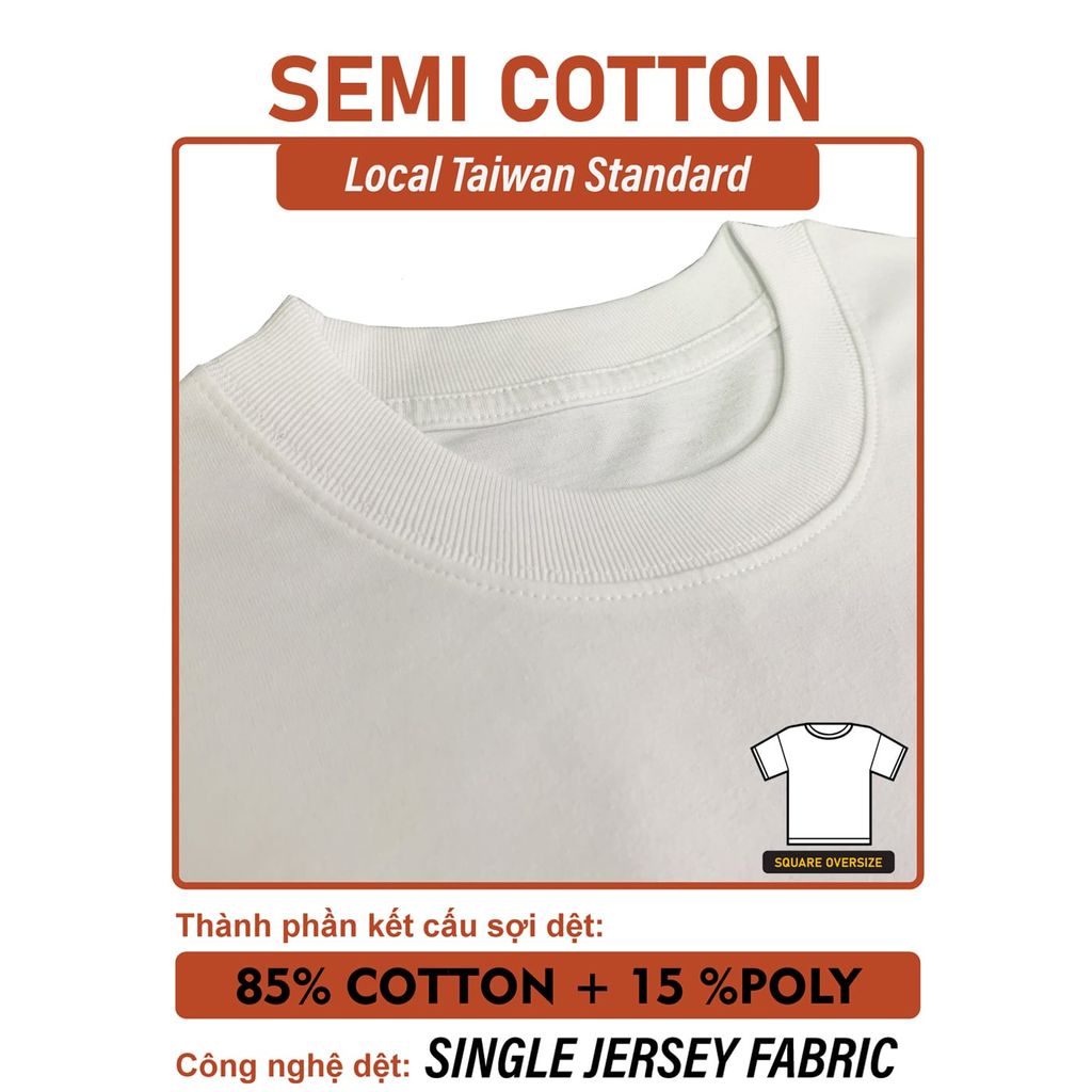 Áo Thun Nam Nữ Square Oversized Semi Cotton 220gsm_TRƠN