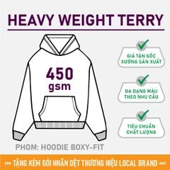 Áo Hoodie Nam Nữ Oversized Boxy - Fit Heavy Weight Terry 450gsm_TRƠN