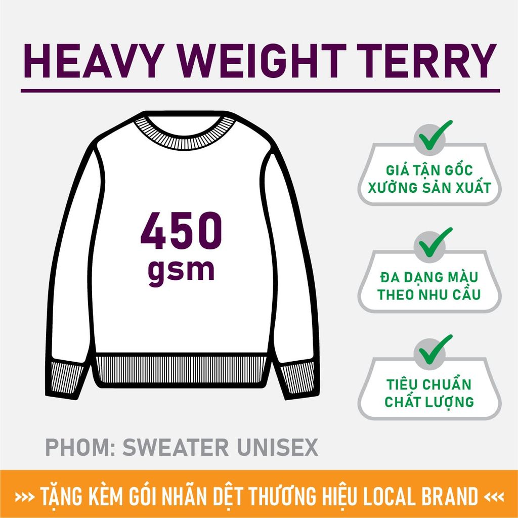 Áo Sweater Nam Nữ Unisex Basic Heavy Weight Terry 450gsm_TRƠN