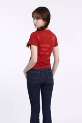 Áo Thun Nữ BABY TEE Đỏ Premium Rib Cotton 260gsm_IN THEO YÊU CẦU