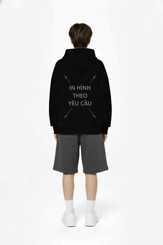 Áo Hoodie Nam Nữ Đen Oversized Boxy - Fit Plus Terry 350gsm_IN THEO YÊU CẦU