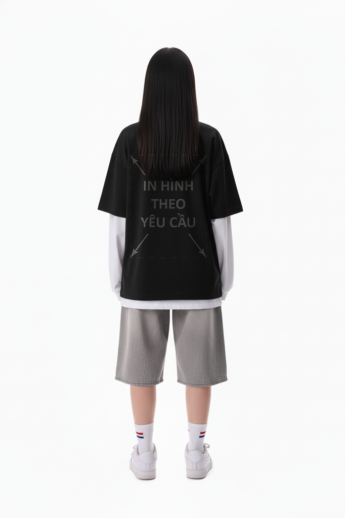 Áo Thun Nam Nữ Regular Oversized Đen Cotton Global 280gsm_IN THEO YÊU CẦU
