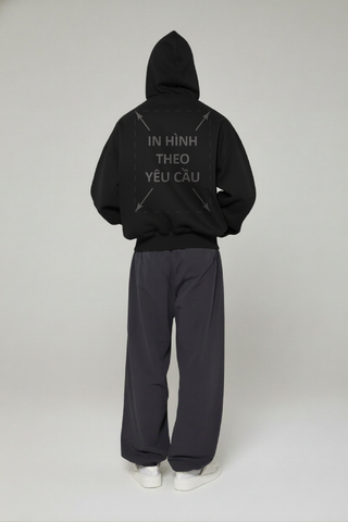 Áo Hoodie Nam Nữ Đen Oversized Boxy - Fit Super Fleece 400gsm_IN THEO YÊU CẦU