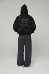 Áo Hoodie Nam Nữ Đen Oversized Boxy - Fit Super Fleece 400gsm_IN THEO YÊU CẦU