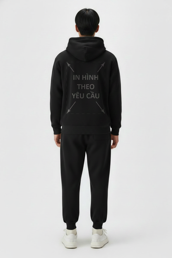 Áo Hoodie Nam Nữ Đen Unisex Basic Plus Terry 350gsm_IN THEO YÊU CẦU