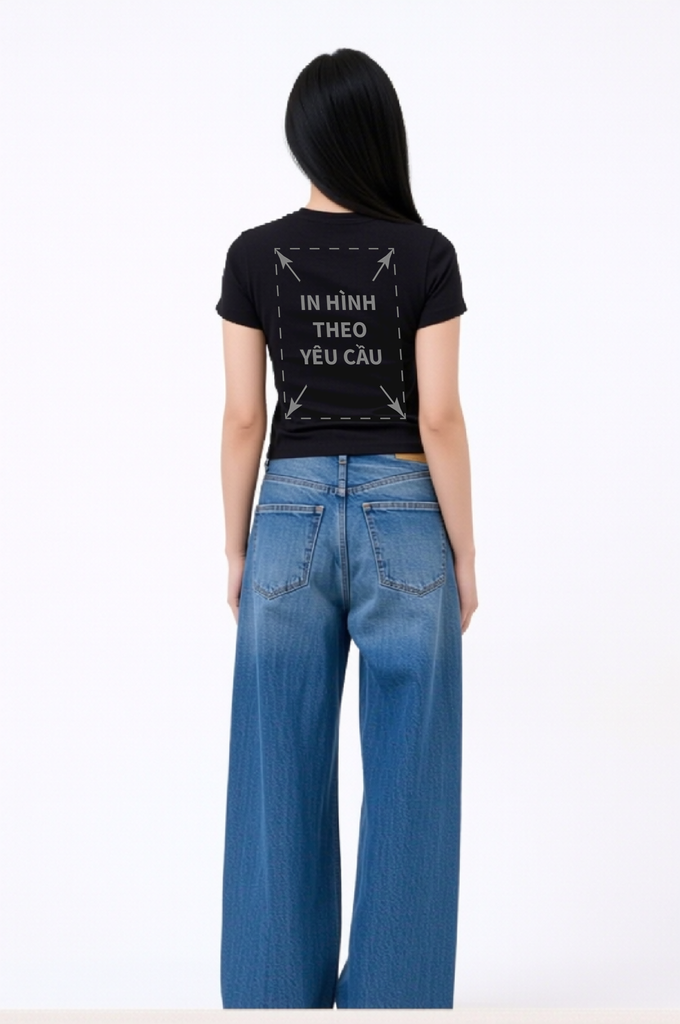 Áo Thun Nữ BABY TEE Đen Rib Cotton 230gsm_IN THEO YÊU CẦU