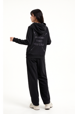 Áo Hoodie Zip Nam Nữ Đen Unisex Basic Super Terry 380gsm_IN THEO YÊU CẦU