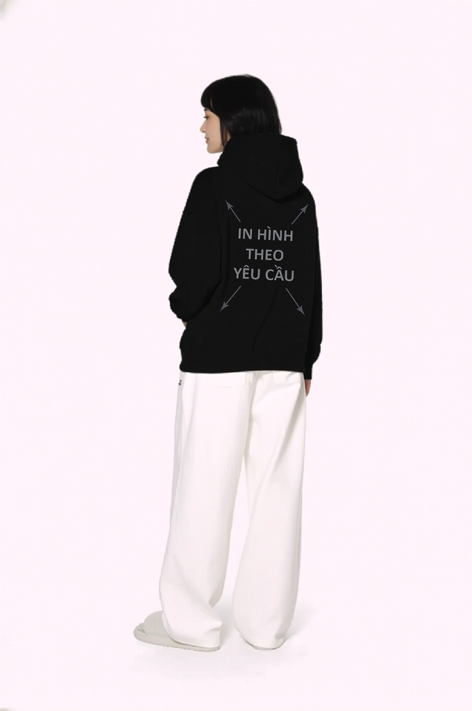 Áo Hoodie Nam Nữ Đen Oversized Boxy - Fit Heavy Weight Terry 450gsm_IN THEO YÊU CẦU