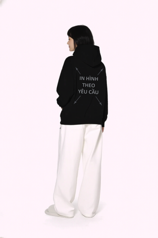Áo Hoodie Nam Nữ Đen Oversized Boxy - Fit Heavy Weight Terry 450gsm_IN THEO YÊU CẦU