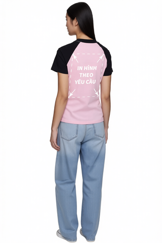 Áo Thun Raplan BABY TEE Nữ  Đen Hồng Rib Cotton Premium 260gsm_IN THEO YÊU CẦU