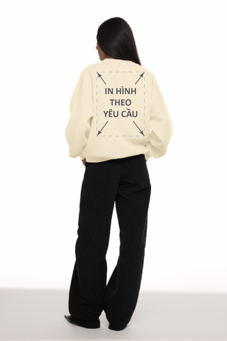 Áo Sweater Nam Nữ Kem Oversized Boxy - Fit Heavy Weight Terry 450gsm_IN THEO YÊU CẦU