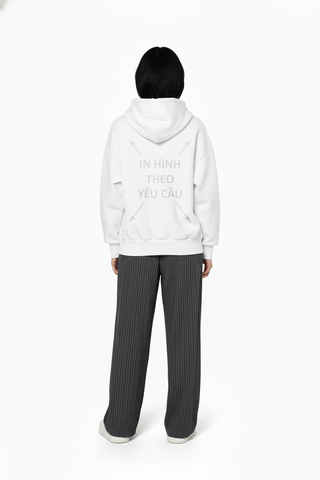 Áo Hoodie Nam Nữ Trắng Oversized Boxy - Fit Heavy Weight Terry 450gsm_IN THEO YÊU CẦU
