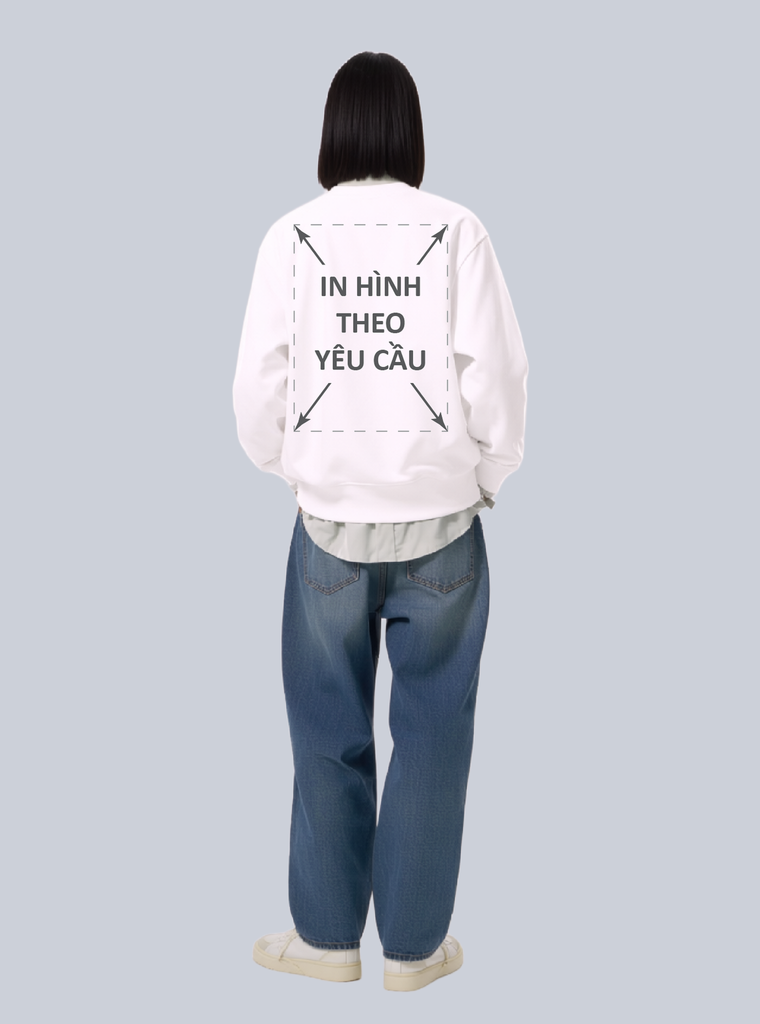 Áo Sweater Nam Nữ Trắng Unisex Basic Heavy Weight Terry 450gsm_IN THEO YÊU CẦU
