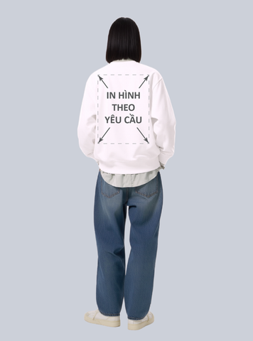 Áo Sweater Nam Nữ Trắng Unisex Basic Heavy Weight Terry 450gsm_IN THEO YÊU CẦU
