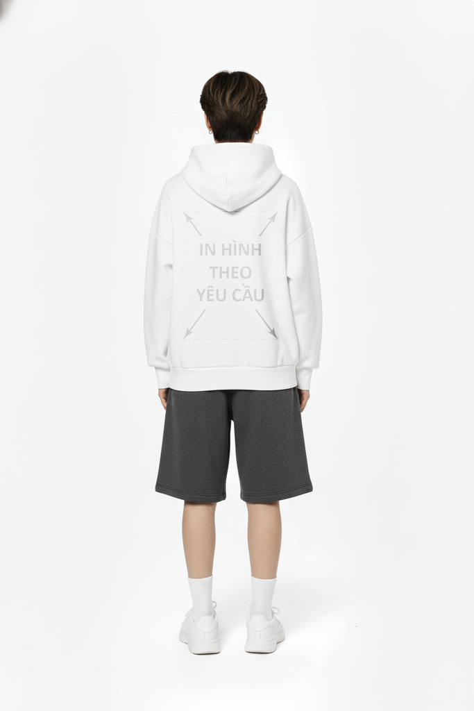 Áo Hoodie Nam Nữ Trắng Oversized Boxy - Fit Plus Terry 350gsm_IN THEO YÊU CẦU