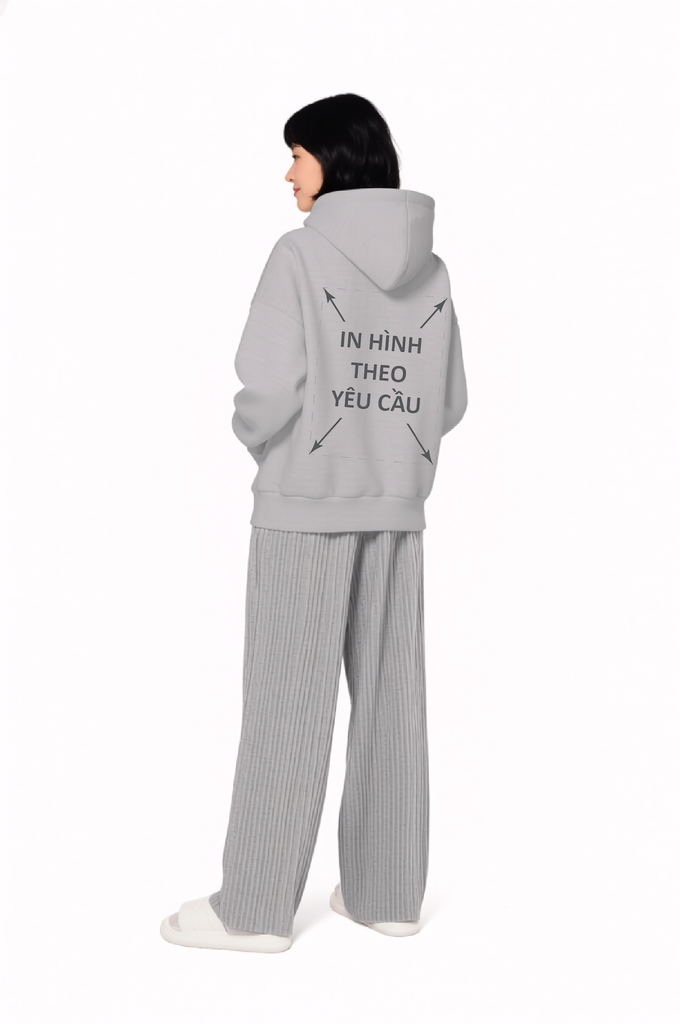 Áo Hoodie Nam Nữ Xám Oversized Boxy - Fit Heavy Weight Terry 450gsm_IN THEO YÊU CẦU