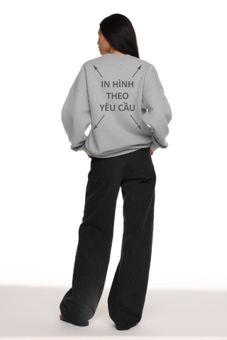 Áo Sweater Nam Nữ Xám Oversized Boxy - Fit Heavy Weight Terry 450gsm_IN THEO YÊU CẦU