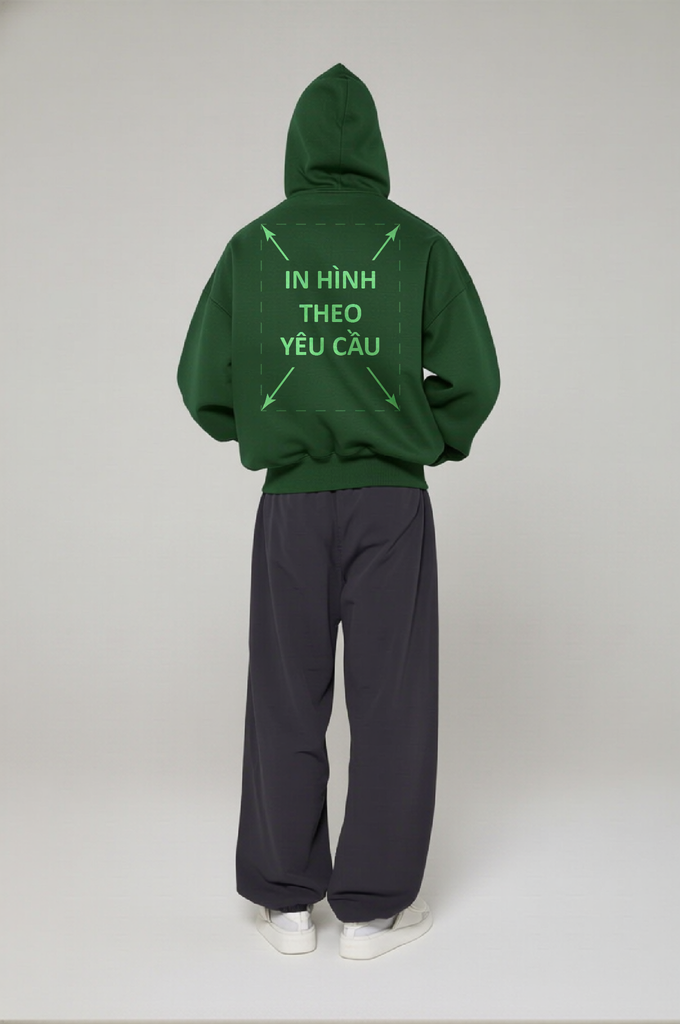 Áo Hoodie Nam Nữ Xanh Lá Oversized Boxy - Fit Super Fleece 400gsm_IN THEO YÊU CẦU