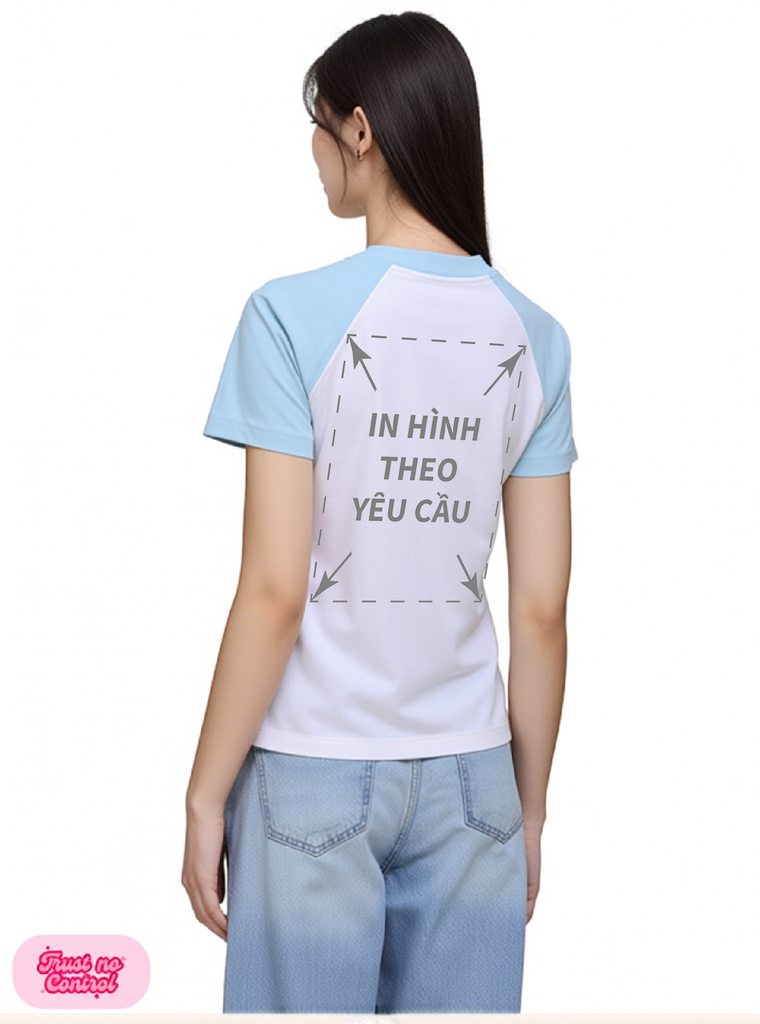 Áo Thun Raplan BABY TEE Nữ  Xanh Trắng Rib Cotton 230gsm_IN THEO YÊU CẦU