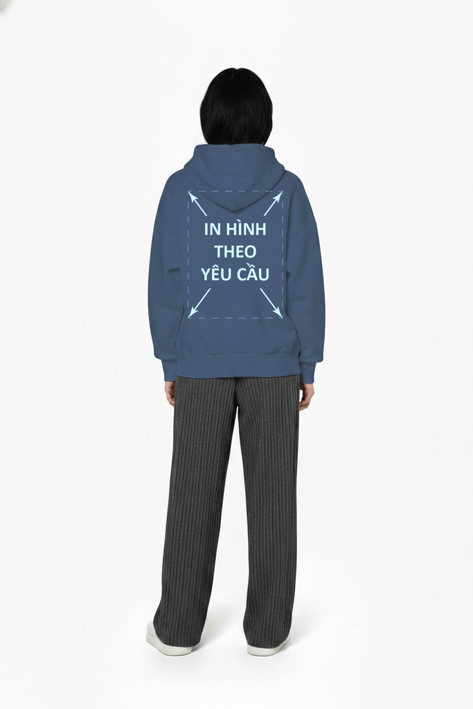 Áo Hoodie Nam Nữ Xanh Xám Oversized Boxy - Fit Heavy Weight Terry 450gsm_IN THEO YÊU CẦU